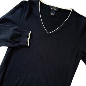 Brooks Brothers Women’s 3/4 Sleeve V-Neck Dark Navy Blue Silk Blend Sweater Sz M